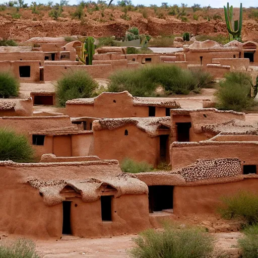 Image similar to a village of mud and bricks houses, adobe houses, in the arizona desert. Trending on 500px