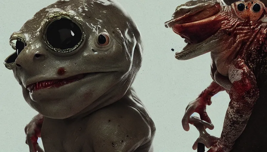 Image similar to movie poster for horror movie with ugly undead frog, hyperdetailed, artstation, cgsociety, 8 k