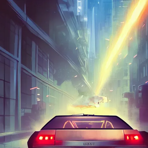 Prompt: marty mcfly entering a delorean, ambient lighting, 4k, anime key visual, lois van baarle, ilya kuvshinov, rossdraws, artstation