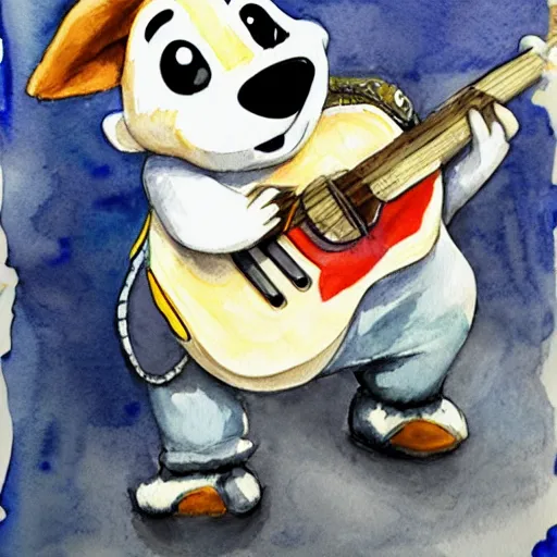 Prompt: k. k slider, playing guitar at a concert, watercolor