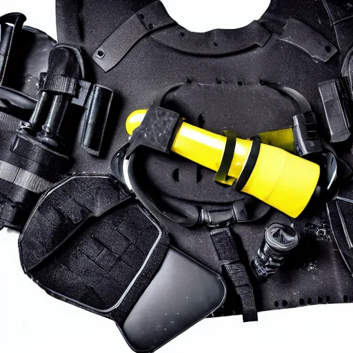 Image similar to bulletproof vest combined with diving equipment, photography