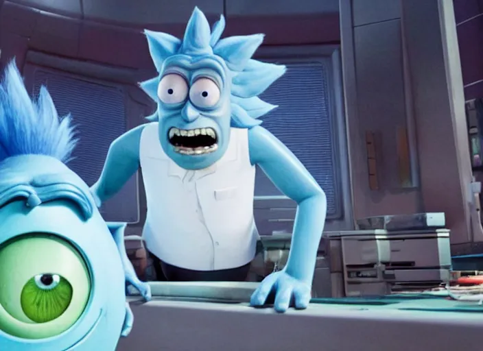 Prompt: film still of rick sanchez in the new scifi movie 4 k,,,,,,,,,,,,,,,,,,,,,,,,,,,,,,,,,,,,,,,,,,,,,,,, monsters inc rick and morty