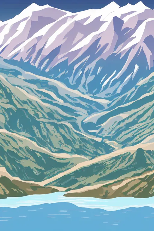 Image similar to mountaintop river flat vector illustration trending on artstation