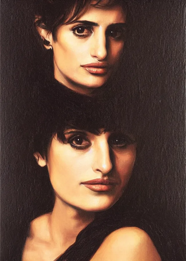 Image similar to portrait of penelope cruz, artwork by caravaggio