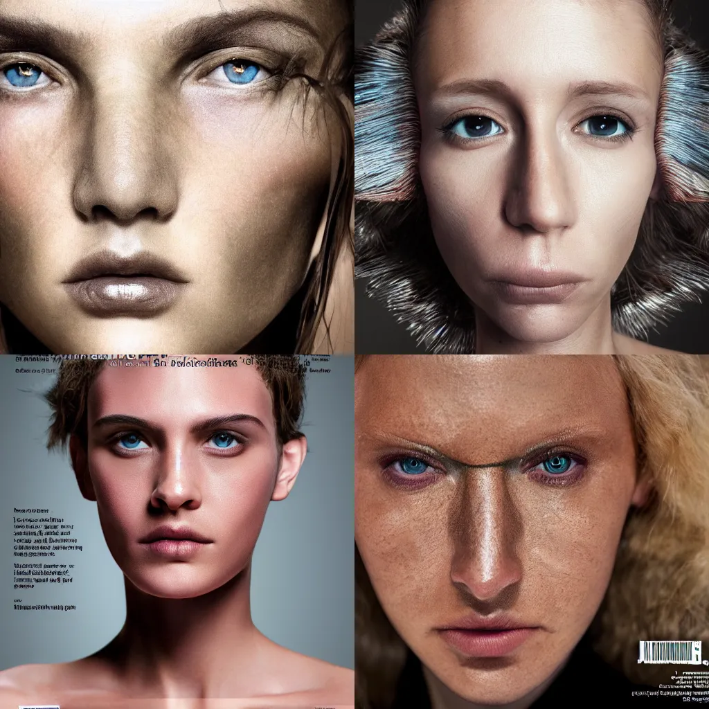 Prompt: beautiful extreme closeup frontpage of frontiers in molecular human metamorphosis fashion magazine portrait photo of person, highly detailed