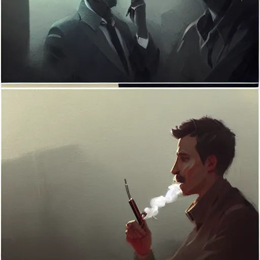 Prompt: a man smoking, detailed artwork trending on artstation by greg rutkowski