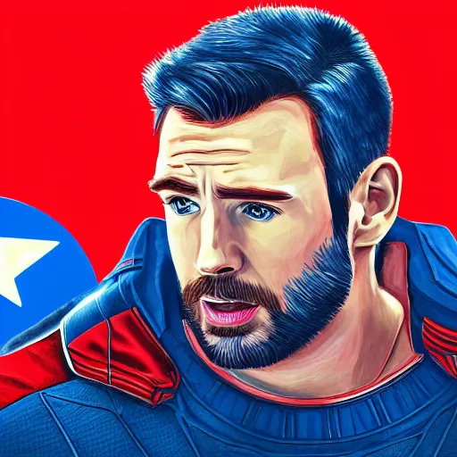 Image similar to portrait of chris evans from movie captain america, highly detailed, centered, solid color background, digital painting