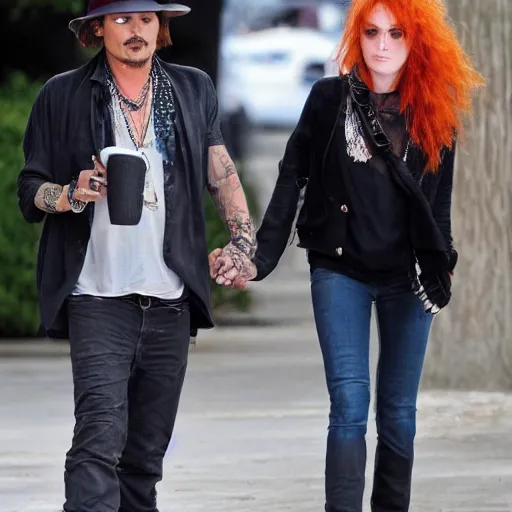 Image similar to johnny depp with his new girlfriend with ginger hair.