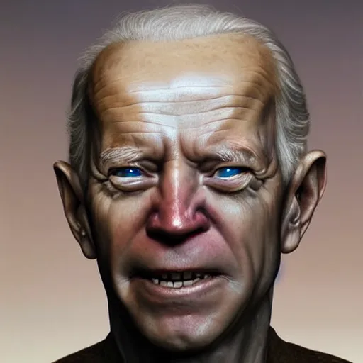 Image similar to hyperrealistic mixed media high resolution painting of Joe Biden Gollum from Lord of the Rings, stunning 3d render inspired art by Jamie Salmon and István Sándorfi and Unreal Engine and Greg Rutkowski, perfect facial symmetry, realistic flesh, dim volumetric lighting, 8k octane beautifully detailed render, full body shot, post-processing, extremely hyper-detailed, intricate, epic composition, highly detailed attributes, highly detailed atmosphere, cinematic lighting, masterpiece, trending on artstation, very very detailed, masterpiece, stunning, flawless completion, lifelike texture, perfection,