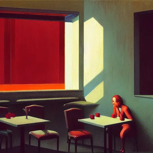 Image similar to An empty sad restaurant, Edward Hopper and James Gilleard, Zdzislaw Beksinski, Mark Ryden, Wolfgang Lettl highly detailed, hints of Yayoi Kasuma