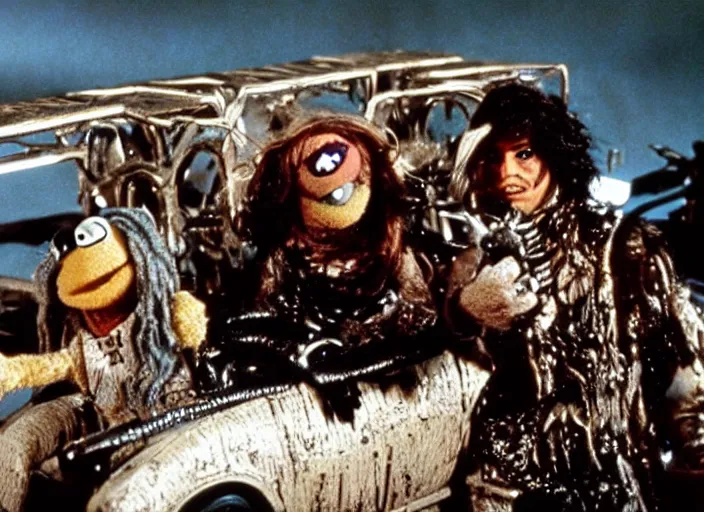 Prompt: scene from the 1979 science fiction film Muppet Mad Max