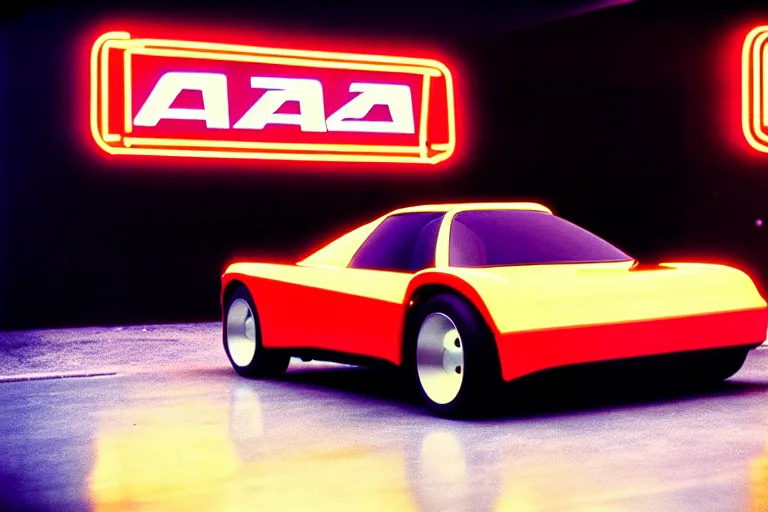 Image similar to stylized poster of autozam az - 1 concept, thick neon lights, ektachrome photograph, volumetric lighting, f 8 aperture, cinematic eastman 5 3 8 4 film