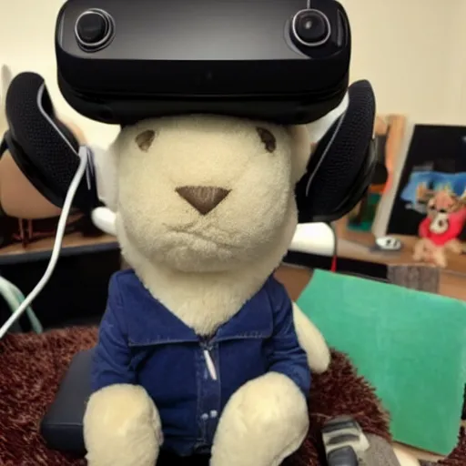 Image similar to a stuffed animal wearing a vr headset