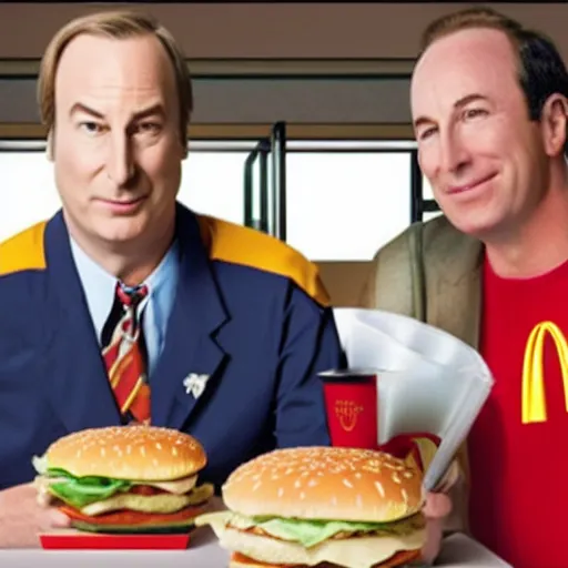 Prompt: Mcdonalds with Bob Odenkirk wearing McDonalds Uniform