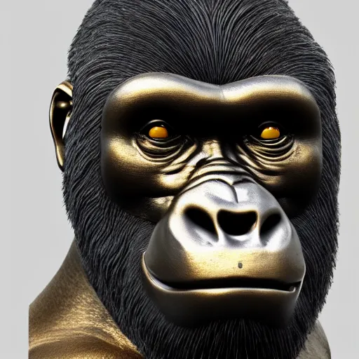 Image similar to portrait of gorilla gold statue reflect chrome, 8 k uhd, unreal engine, octane render in the artstyle of finnian macmanus, john park and greg rutkowski