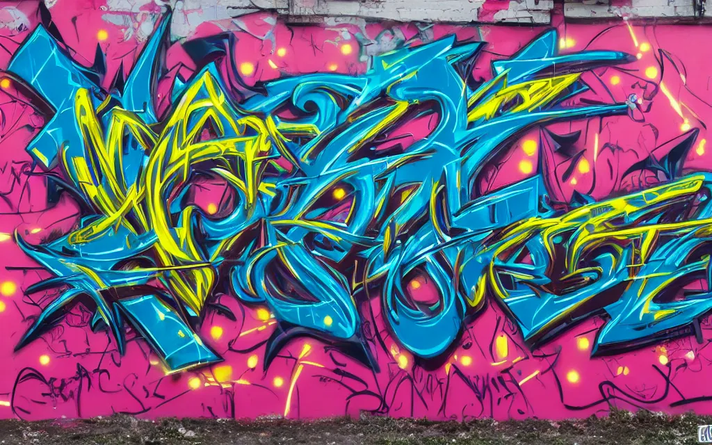 Prompt: wildstyle maximalist overdetailed 3d graffiti with charachters allstars artwork by daim, odeith, heliobray, fatheat, cantwo, does. Neon colors combined with pastel palette.