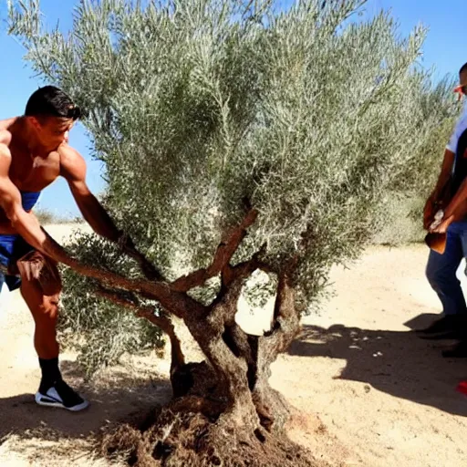 Image similar to cristiano ronaldo shaking an olive tree