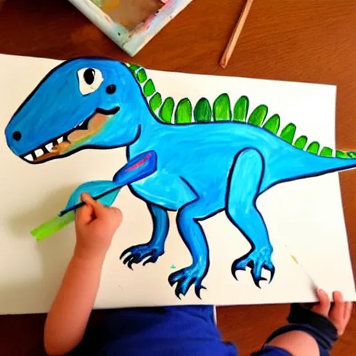 Image similar to a child's painting of a friendly dinosaur