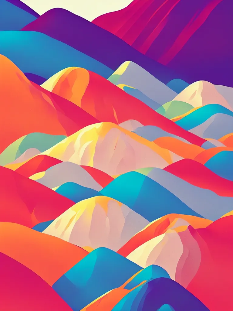 Prompt: a travel poster illustration depicting the rainbow mountain in peru, vintage style, white architecture, digital painting, vector art, trending on artstration, by anton fadeev, by alena aenami