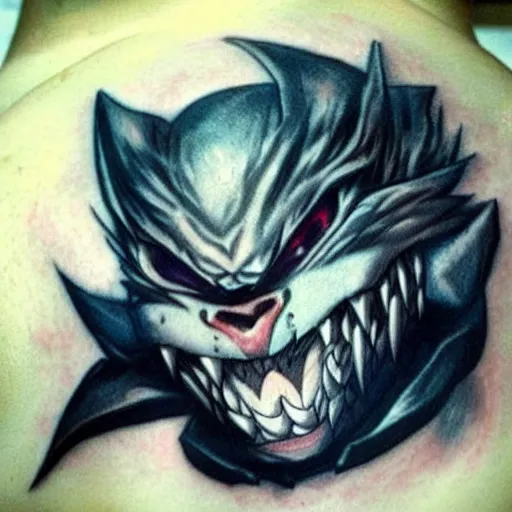 Image similar to a tatoo of rengar from league of legends,