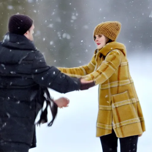 Image similar to emma watson reaching for blanket in cold siberian winter