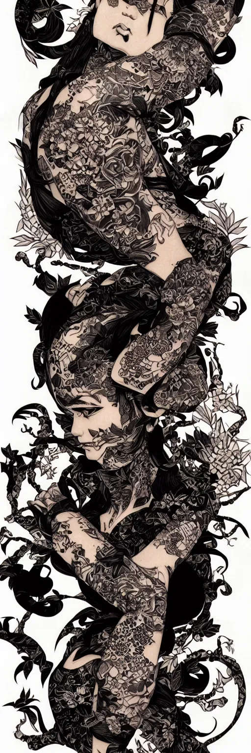 Image similar to silhouette of Yakuza style tattoosillustration, intricate, elegant, highly detailed, digital art, ffffound, art by JC Leyendecker and sachin teng