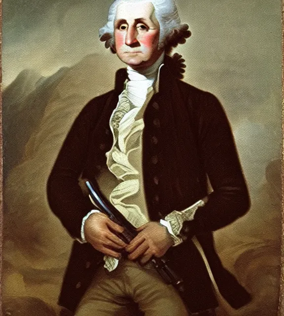 Prompt: eighteenth century oil painting of george washington holding an ak - 4 7