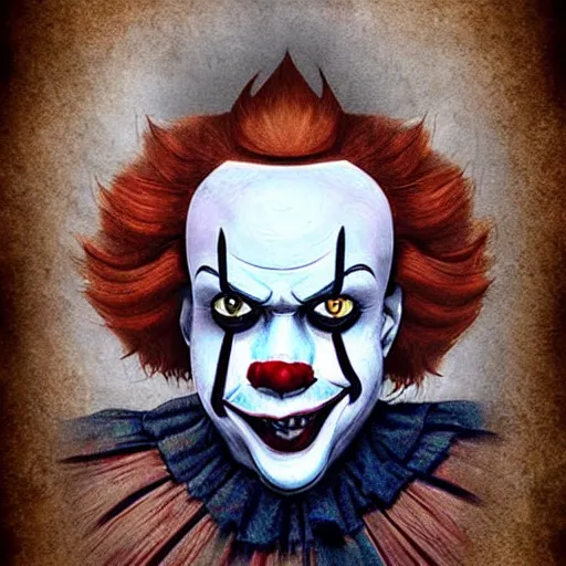 Prompt: portrait of pennywise mixed with batman, character design by alvar