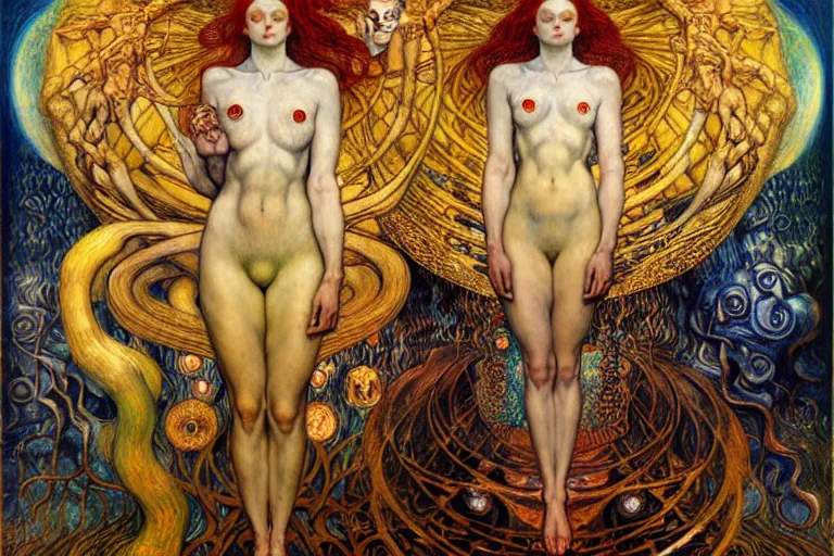 Image similar to Divine Chaos Engine by Karol Bak, Jean Delville, William Blake, Gustav Klimt, and Vincent Van Gogh, symbolist, visionary