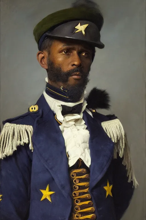 Image similar to battle portrait of the dictator of the minnesota timberwolves, 1 8 8 9, in full military garb, midnight blue, lake blue, aurora green, moonlight grey, oil on canvas by william sidney mount, trending on artstation