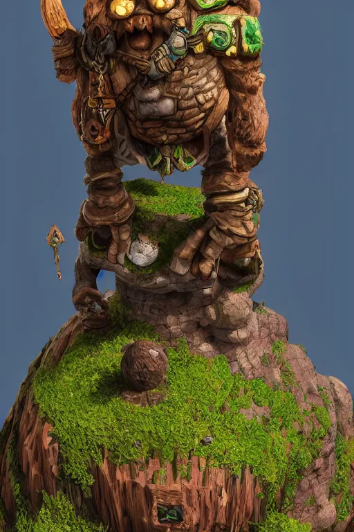 Image similar to zelda fantasy art giant golem troll wood rock greeble gemstone, global illumination ray tracing hdr fanart arstation by sung choi and eric pfeiffer and gabriel garza and casper konefal