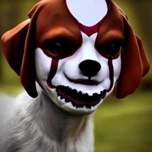 Image similar to a canine Pennywise, creepy, realistic