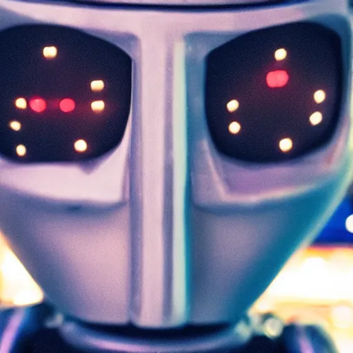 Image similar to a close up photograph of a robot crying alone at a bar, 40mm lens, focused