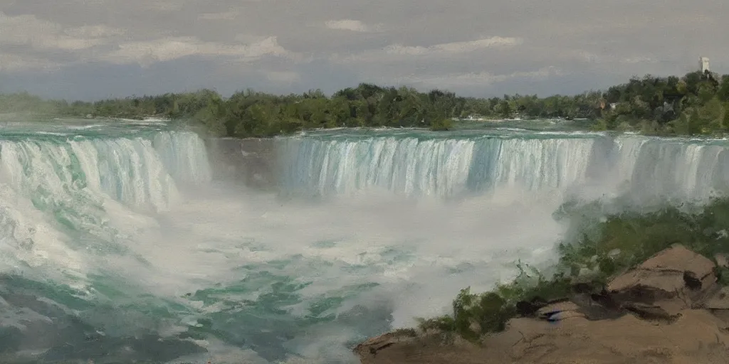 Prompt: painting of niagara falls by richard schmid, alla prima, loose gestural painterly
