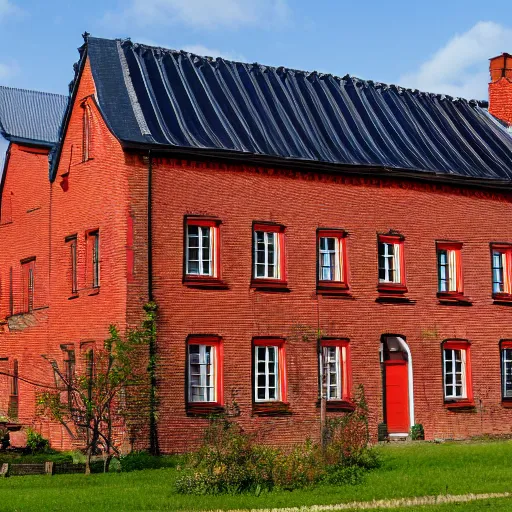 Prompt: 1 8 8 0 s big german farmhouse, red bricks, hannover, lower saxony, slate roof