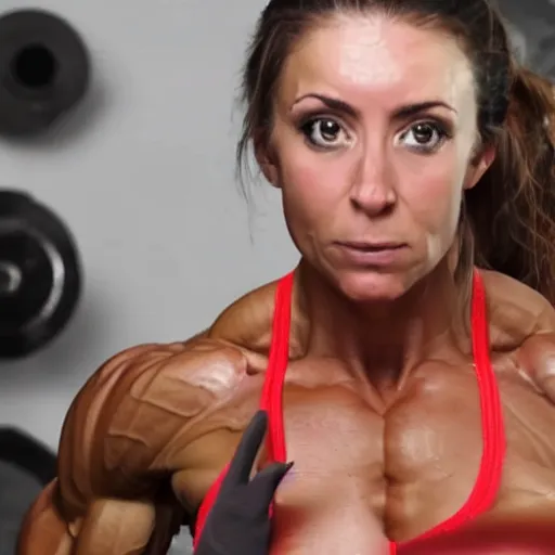 Prompt: female bodybuilder is sick after workout and puking , realistic, HD