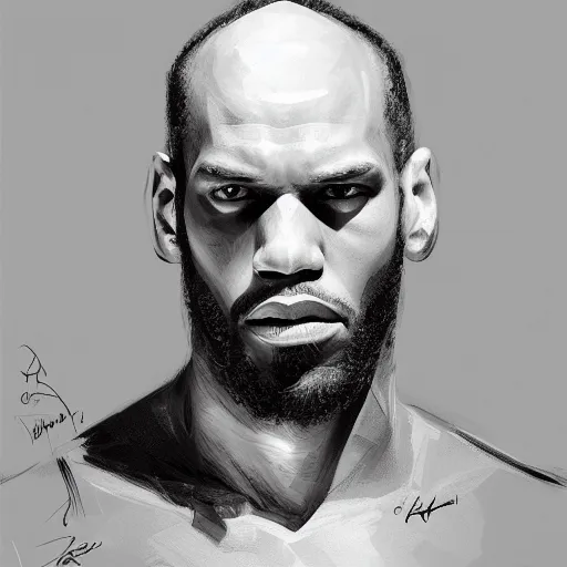 Prompt: an abstract portrait commission of le bron james, digital art, detailed face, highly detailed, art by greg rutkowski, charles bowater, deviantart, artstation, photorealistic, professional lighting, professional shading