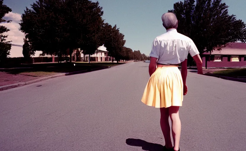Image similar to a man in a skirt, no blur, 4 k resolution, ultra detailed by william eggleston