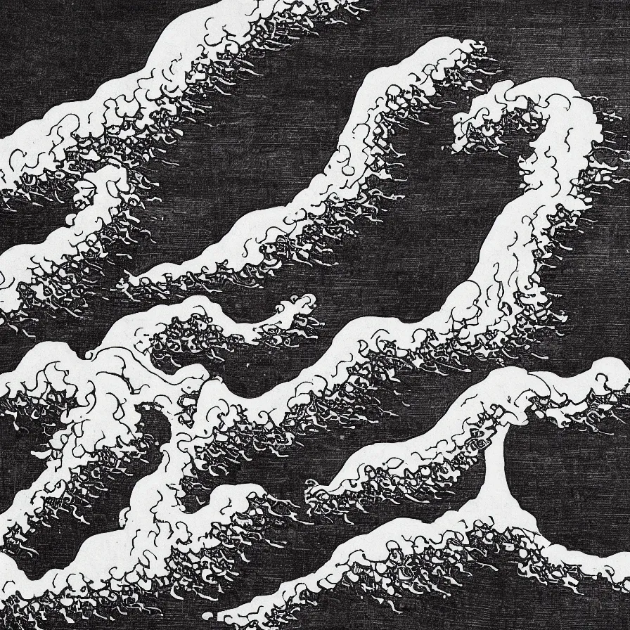 Image similar to japanese black and white lineart of an erupting volcano, hokusai style