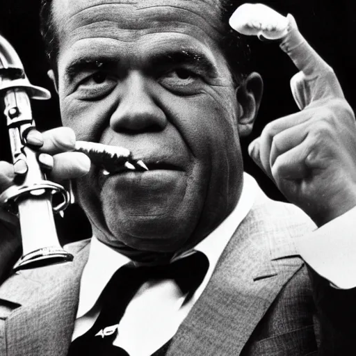 Image similar to richard nixon and louis armstrong smoking marijuana, photography, black and white, 8 k, crisp, highly detailed, high quality, high resolution