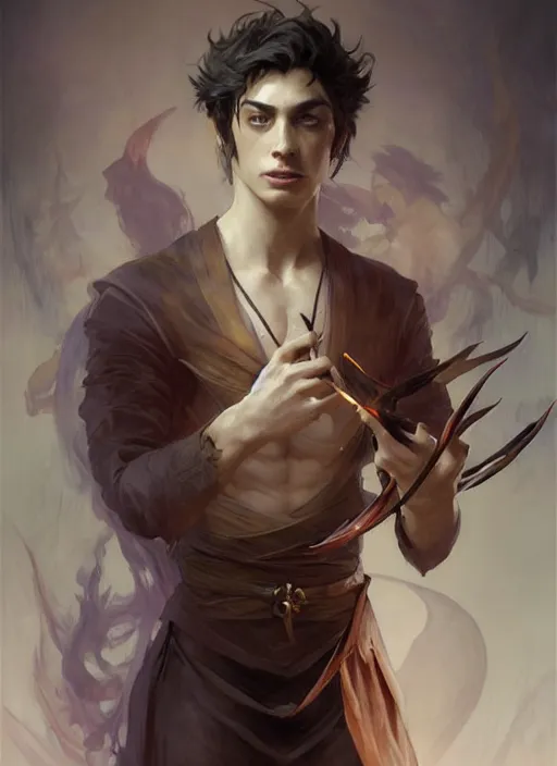 Image similar to character concept portrait of an attractive young focused Spanish wizard with pale orange skin enchanting a blazing spell, a floating iridescent spell book in the center, intricate, elegant, digital painting, concept art, smooth, sharp focus, illustration, from Metal Gear, by Ruan Jia and Mandy Jurgens and William-Adolphe Bouguereau, Artgerm