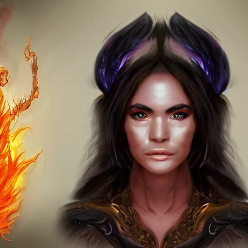 Image similar to detailed portrait of a fire sorceress, realistic character concept