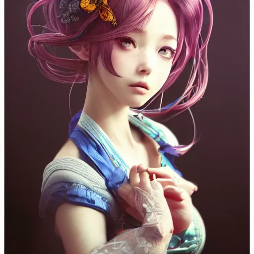 Image similar to the portrait of a blueberry that resembles an absurdly beautiful, graceful, elegant, sophisticated anime girl, an ultrafine hyperdetailed illustration by kim jung gi, irakli nadar, intricate linework, bright colors, octopath traveler, final fantasy, unreal engine 5 highly rendered, global illumination, radiant light, detailed and intricate environment