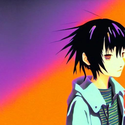 Image similar to lain in vaporwave style