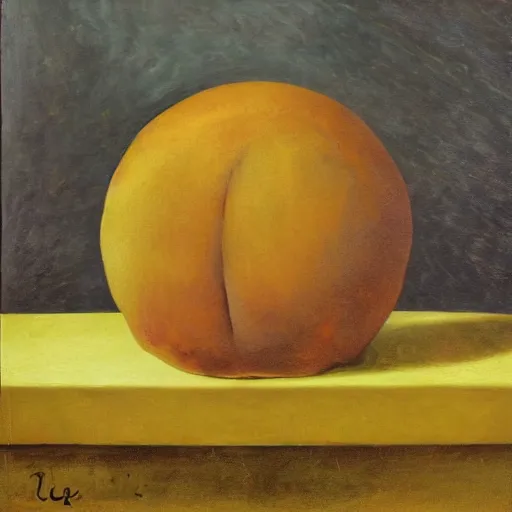 Image similar to giant floating peach, brussels, rene magritte