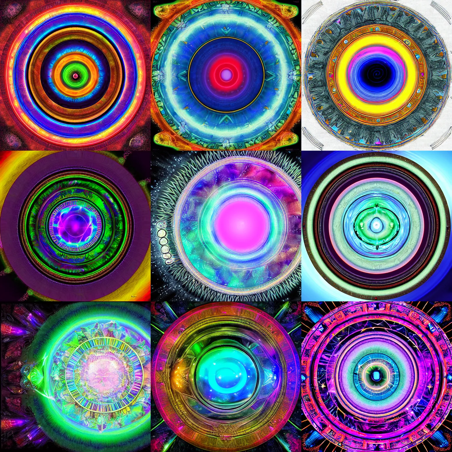 Prompt: Iridescent magic circle, fantasy, digital art, HD, very detailed.