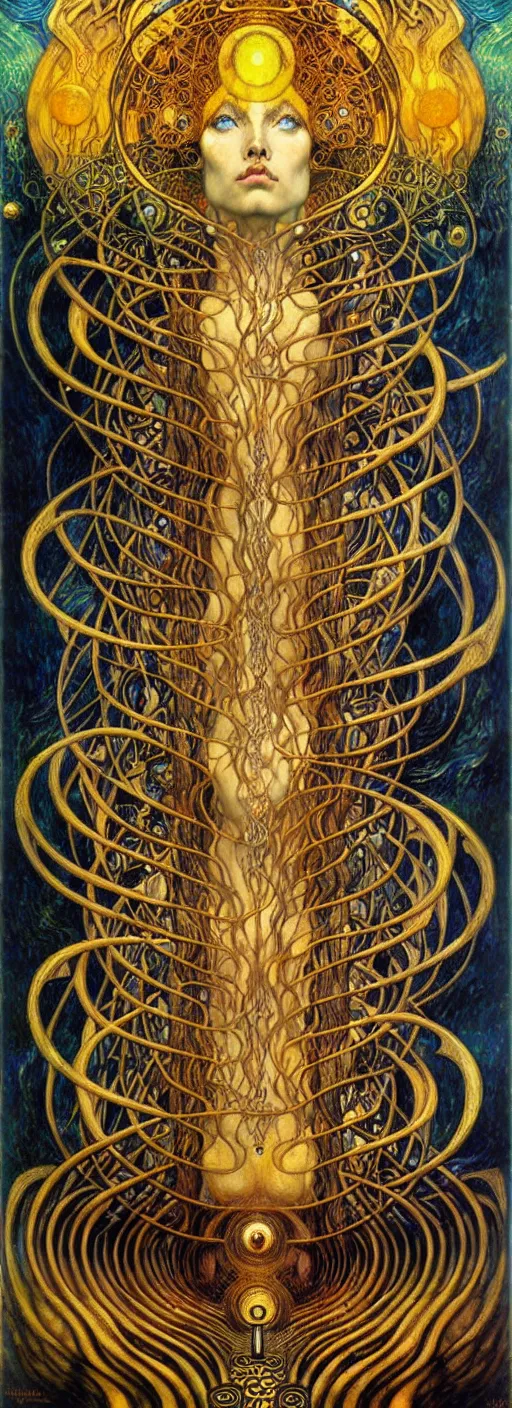 Image similar to Divine Chaos Engine by Karol Bak, Jean Delville, William Blake, Gustav Klimt, and Vincent Van Gogh, symbolist, visionary