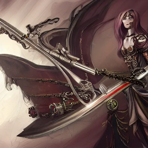 Prompt: evil magic steampunk sword concept art, trending on artstation 4k