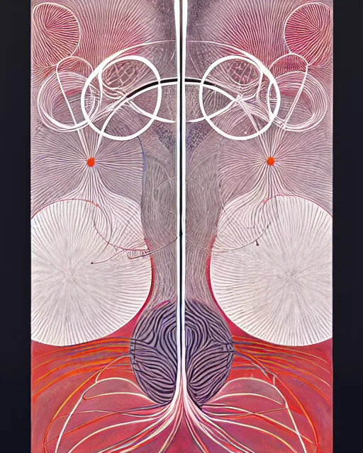 Image similar to blossoming rhythm, imperil, by hilma af klint, moebius, victo ngai, laurie greasly