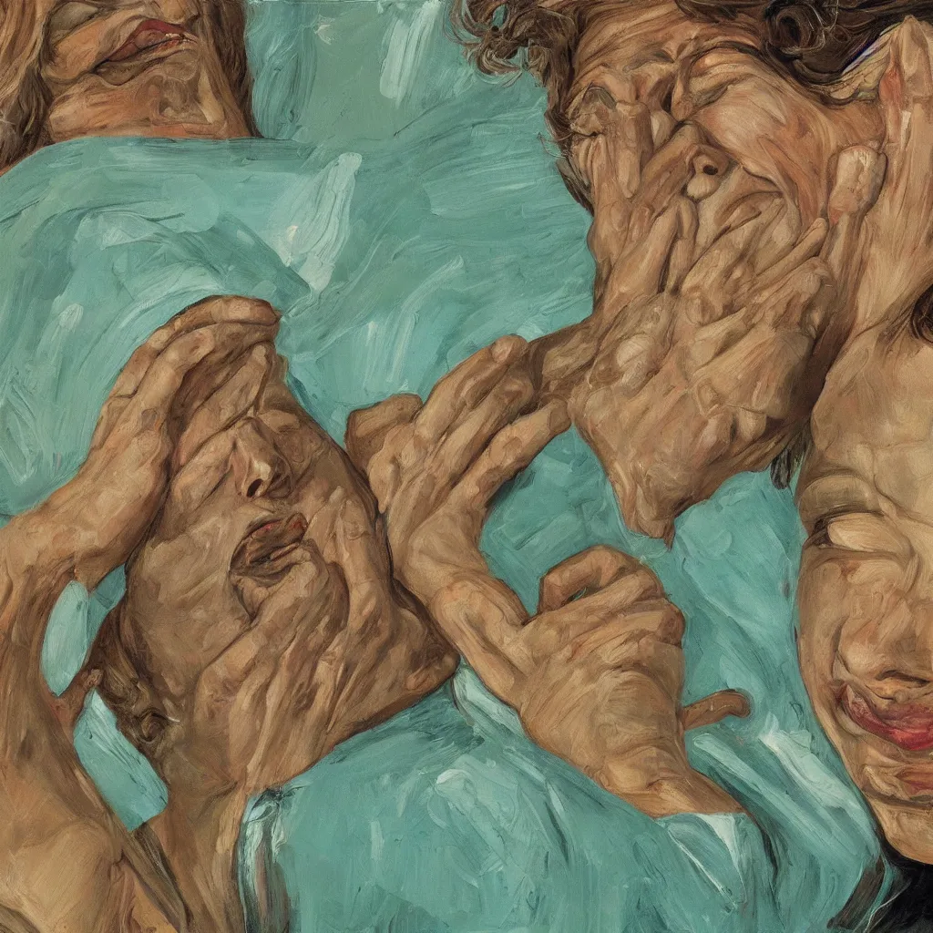 Image similar to high quality high detail painting by lucian freud, jenny savile, scream, turquoise, hd